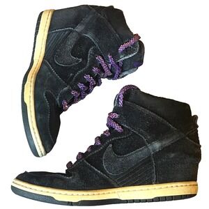Nike Dunk Sky Hi Hidden Wedge Sneakers Black Suede Purple Lacing Womens 10 UK7.5
